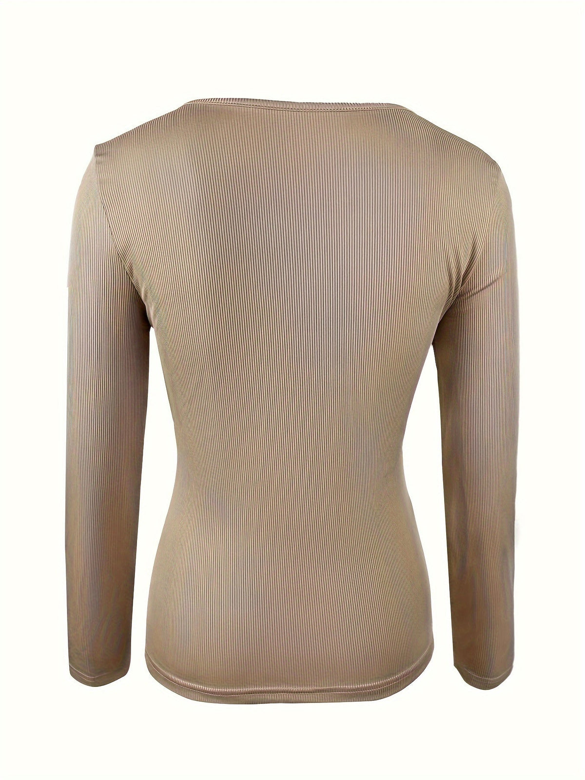 Haut à manches longues en maille côtelée pour femme, col rond, détails boutonnés, coupe ajustée, t-shirt stretch, style chic décontracté, basique automne-hiver, abricot, S-XL