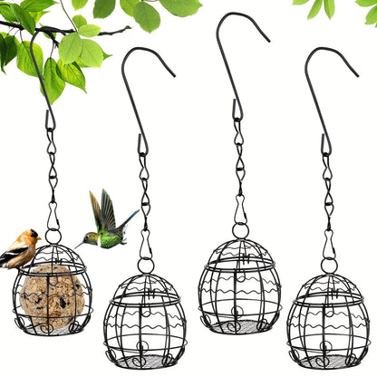 Lot de 4 mangeoires à oiseaux suspendues pour l'extérieur, stations de nourrissage pour oiseaux sauvages avec crochets, ensemble pour balcon et jardin, support de mangeoire suspendu durable pour petits oiseaux, colibris et oiseaux chanteurs