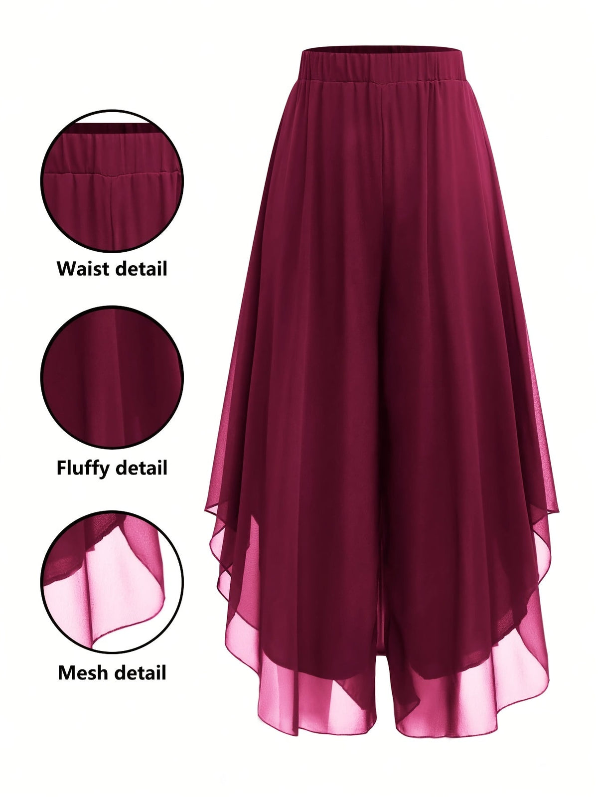 Pantalon évasé en mousseline pour femme, ourlet asymétrique, pantalon large fluide et élégant, style décontracté chic, couleur unie, XS-XXL, 4 couleurs