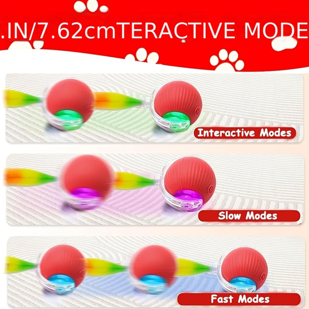 Jouet balle roulante automatique pour chat, rechargeable par USB, lumineux, intelligent et auto-divertissant, en plastique résistant aux morsures avec queue en forme de chenille pour chats et chatons d'intérieur, version améliorée de deuxième génération