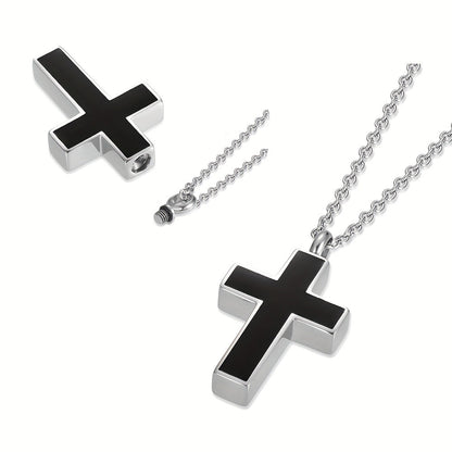 Collier urne funéraire en acier inoxydable pour cendres – Pendentif souvenir commémoratif pour animal, être humain et proches avec kit de remplissage, croix et bijou de condoléances pour le deuil