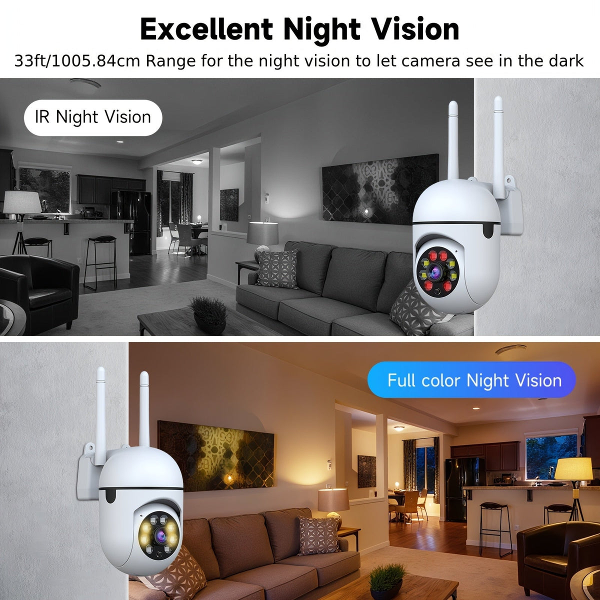 Lot de 2 caméras de sécurité WiFi 2K QHD PTZ panoramique 355° – Double bande 2,4 G/5 G, détection de mouvement par IA, vision nocturne couleur, audio bidirectionnel, stockage cloud et carte SD, babyphone, caméra de surveillance intérieure