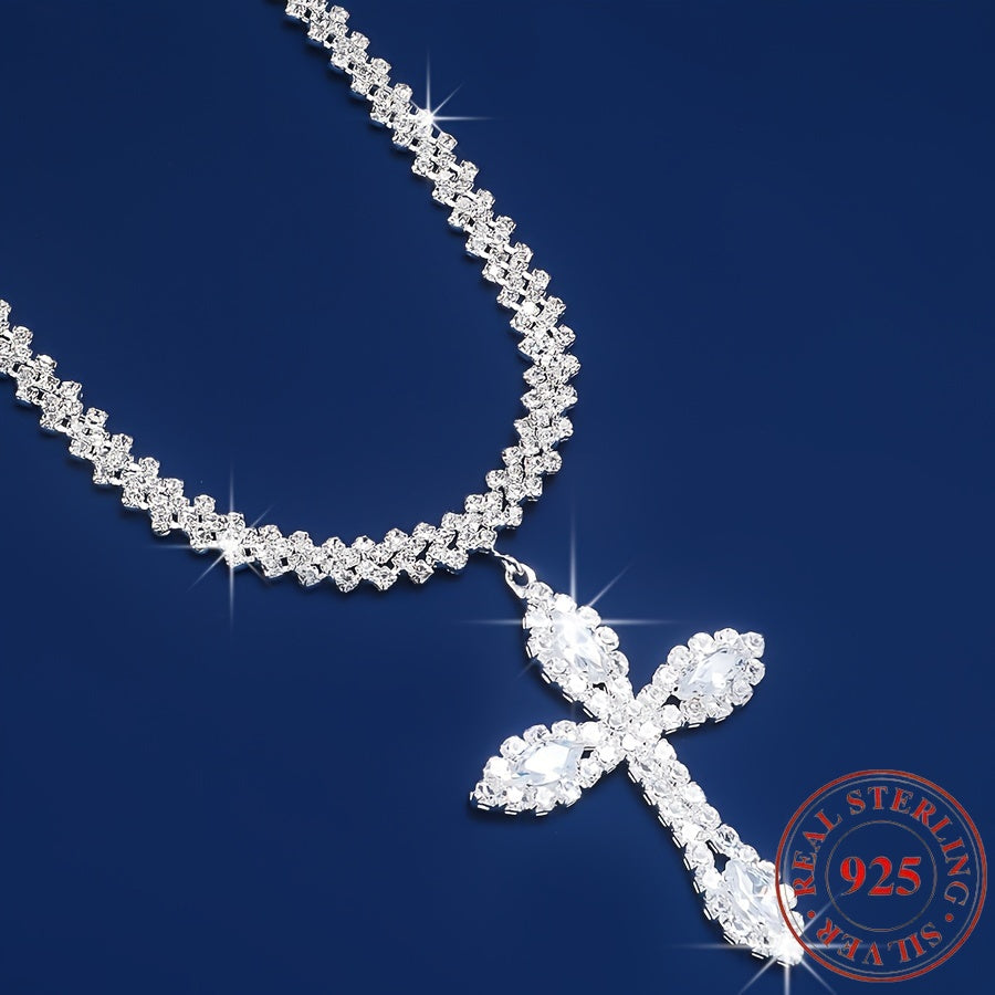 Collier avec pendentif croix en argent sterling 925 – Éclat de cristaux en zirconium cubique, design élégant et luxueux, cadeau parfait pour femmes et hommes pour un anniversaire, Noël et les occasions religieuses