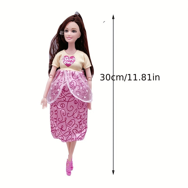 Poupée mannequin enceinte de 30 cm avec articulations mobiles, maman poupée avec 2 bébés, poupée aînée, boucles d'oreilles, chaussures, robe moderne, poupée princesse, jouet éducatif pour filles de 3 ans et plus