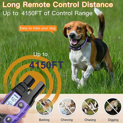 Collier de dressage pour chien avec télécommande – Portée de 1265 m, modes choc, vibration et bip, collier électrique rechargeable pour chiens de petite à grande taille (2 à 68 kg), options pour 1 ou 2 chiens, violet
