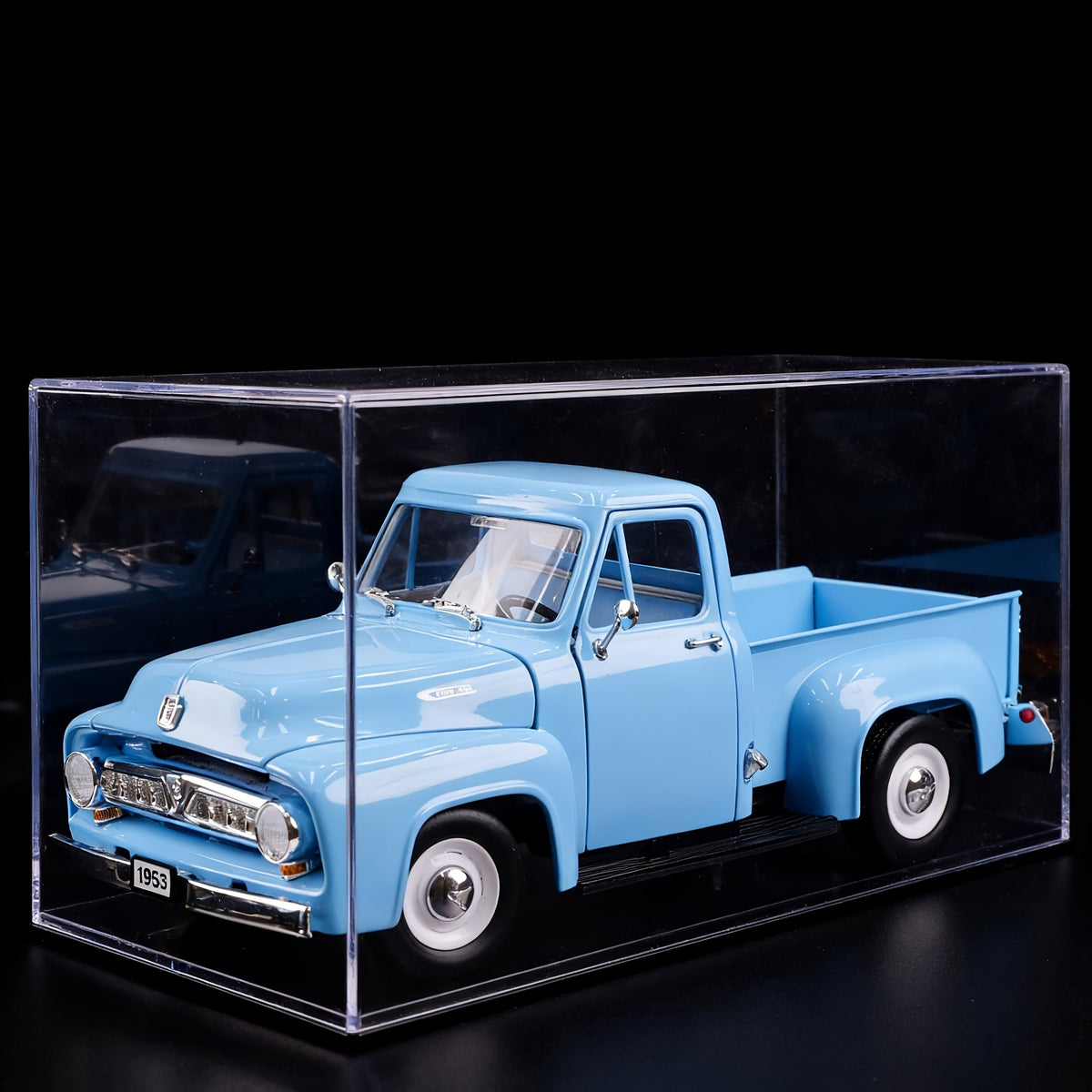 Modèle réduit de camionnette Ford F-100 1953 à l'échelle 1/18 en alliage de zinc - Intérieur détaillé, roues rotatives, présentoir en acrylique | Cadeau de collection de camion classique pour les passionnés de voitures, fête des pères, Noël, anniversaire