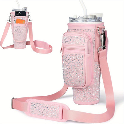 Sac porte-gobelet en néoprène avec poche pour téléphone et bandoulière réglable – Compatible avec les gobelets de 30 et 40 oz, porte-bouteille à clip pour la randonnée, le camping et les sports de plein air, 4 couleurs