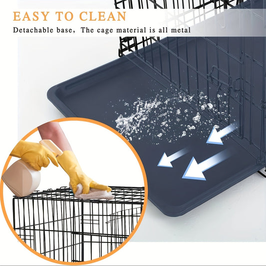 Cage pour chien pliable en métal à deux portes, 42 48 pouces, avec séparateur, plateau étanche, finition peinture haute température, chenil en fil métallique, pour chiots, chiens de taille moyenne et grande, intérieur extérieur, noir, bleu, rose
