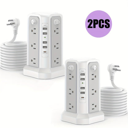 Tour multiprise, 16 prises CA, 5 ports USB, USB-C PD 20W, parafoudre 1500J, prise plate, rallonge de bureau