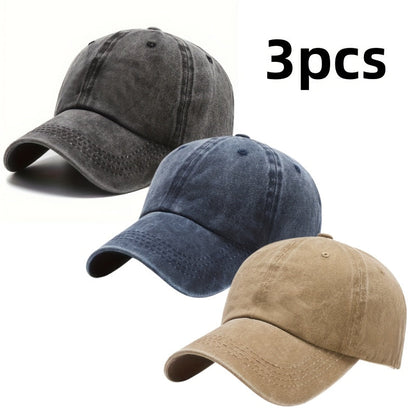 Lot de 3 casquettes rétro délavées style « dad hat » – Casquette de baseball unisexe réglable avec boucle, style vintage décontracté pour hommes et femmes, couleurs neutres, casquette durable pour le quotidien