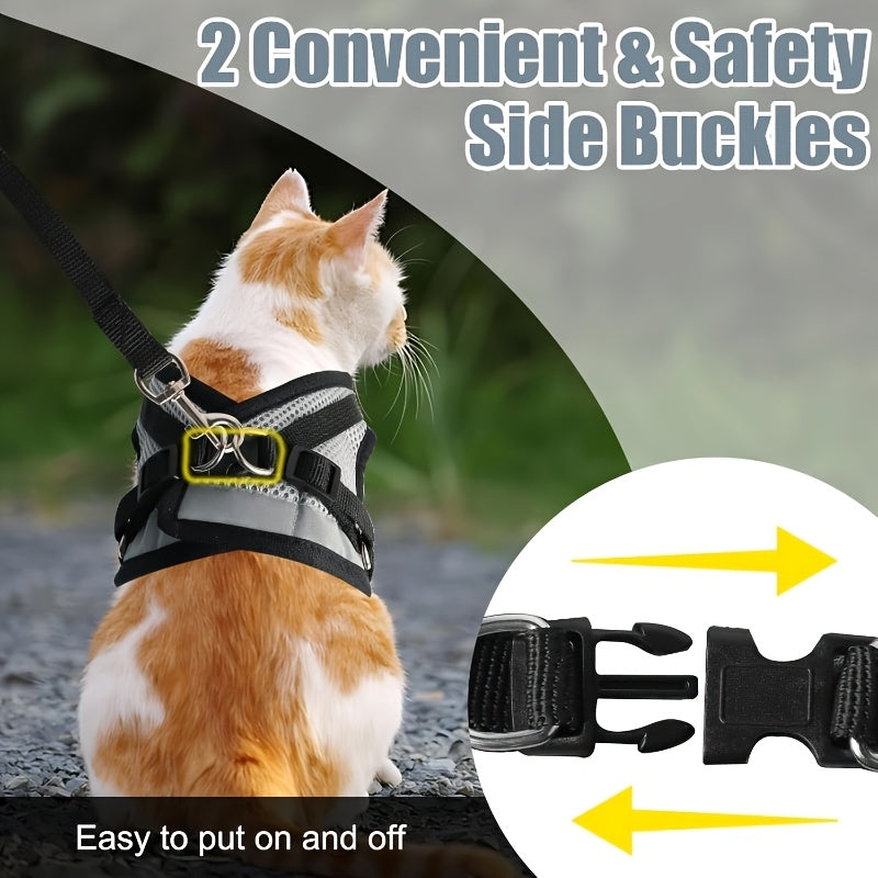 Harnais gilet avec laisse pour chat et chien, anti-fugue, en maille respirante, réglable et anti-traction pour promenades et dressage en extérieur