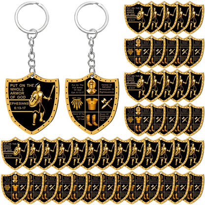 Lot de 36 porte-clés « Armure de Dieu » – Cadeaux religieux de Noël pour hommes, chevalier militaire, acrylique et alliage de zinc, cadeaux d'invités pour église