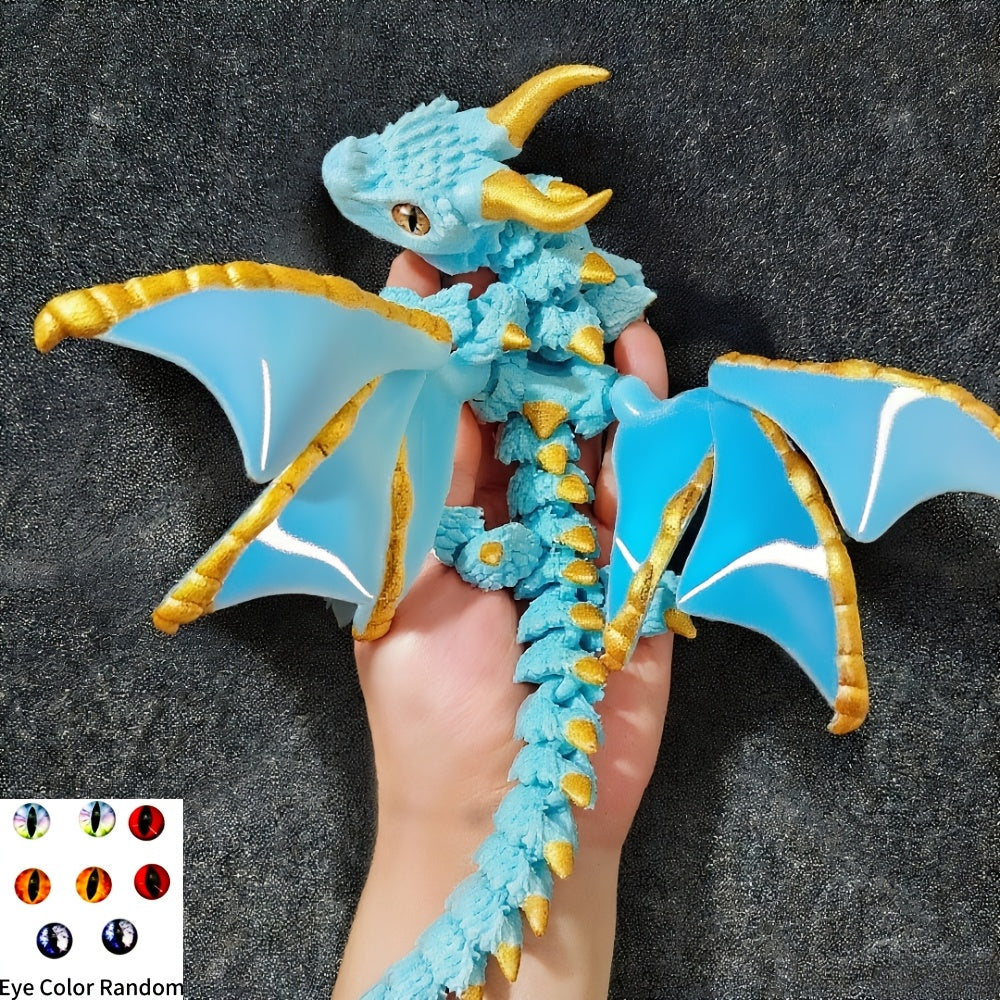 Statue de dragon articulé imprimée en 3D, ailes flexibles à deux cornes, écailles bicolores, figurine décorative de bureau pour collectionneur, cadeau fantastique pour adultes et passionnés de dragons