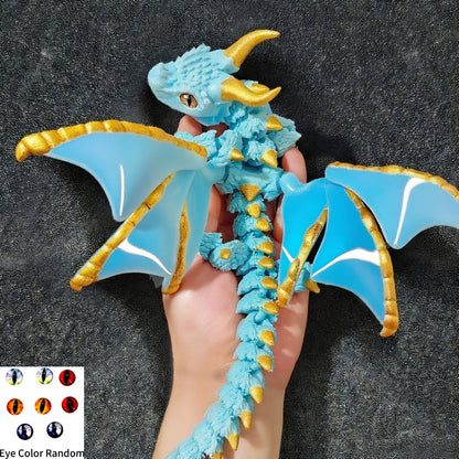 Statue de dragon articulé imprimée en 3D, ailes flexibles à deux cornes, écailles bicolores, figurine décorative de bureau pour collectionneur, cadeau fantastique pour adultes et passionnés de dragons
