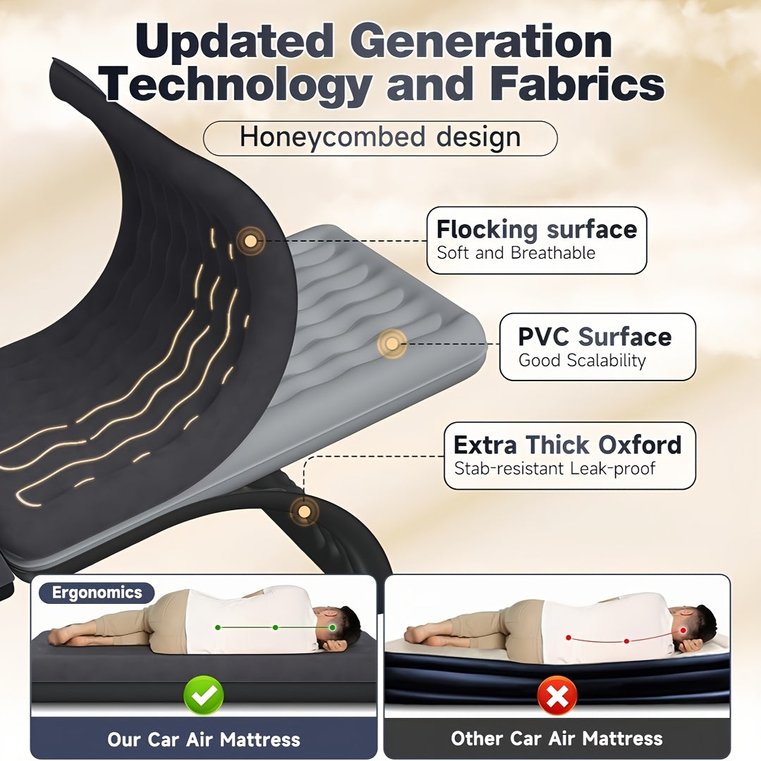 Matelas gonflable pour banquette arrière de voiture, SUV, camion et monospace – Lit pneumatique portable avec 2 oreillers pour camping, voyages sur route et plein air, bleu foncé
