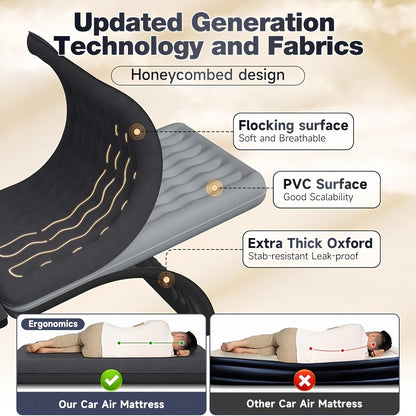Matelas gonflable pour banquette arrière de voiture, SUV, camion et monospace – Lit pneumatique portable avec 2 oreillers pour camping, voyages sur route et plein air, bleu foncé