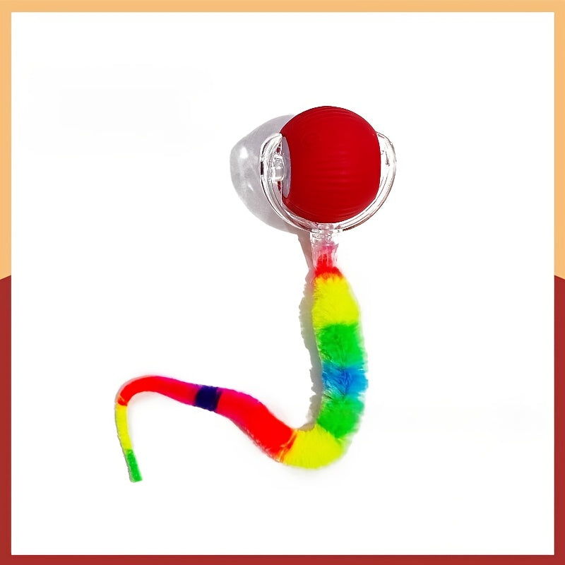 Jouet balle roulante automatique pour chat, rechargeable par USB, lumineux, intelligent et auto-divertissant, en plastique résistant aux morsures avec queue en forme de chenille pour chats et chatons d'intérieur, version améliorée de deuxième génération