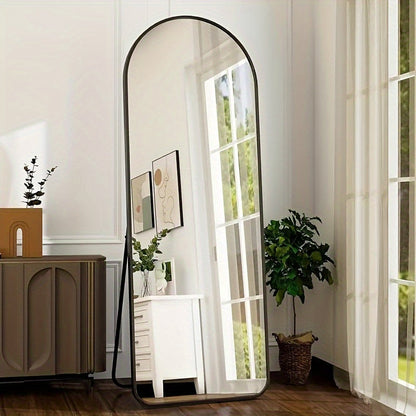 Miroir sur pied pleine longueur avec lumières LED - Sommet arqué et rectangulaire, cadre en aluminium, miroir habillage sur pied de 180 cm pour chambre et salon, noir or blanc, verre trempé de 5 mm