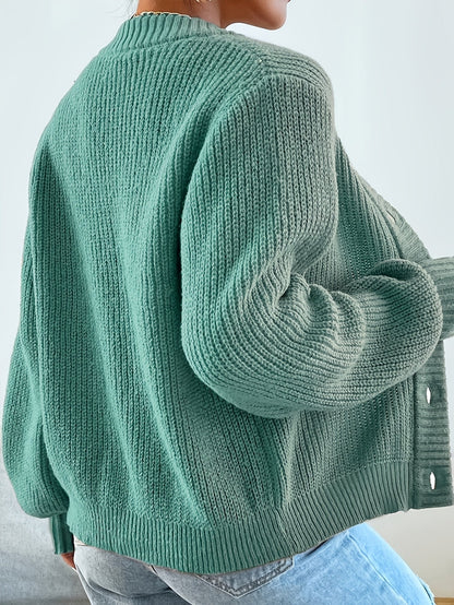 Gilet en maille côtelée pour femme, col en V boutonné à manches longues - Pull ample olive, gilet décontracté et confortable pour l'automne et l'hiver, tailles S-XXL