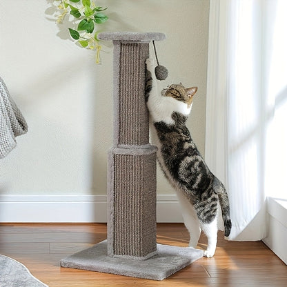 Arbre à chat à plusieurs niveaux avec poteau en sisal et jouets suspendus pour chats d'intérieur, tour d'escalade robuste et centre d'activités pour chats énergiques, disponible en gris et noir