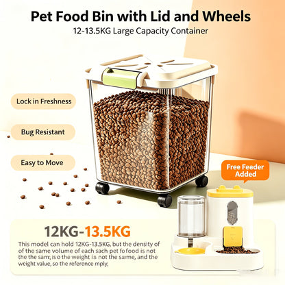 Conteneur de stockage mobile pour nourriture pour animaux avec couvercle hermétique – Bac alimentaire transparent sur roulettes pour croquettes pour chiens et chats, riz et farine, 3 options de capacité de 2,5 à 15 kg, écuelle incluse