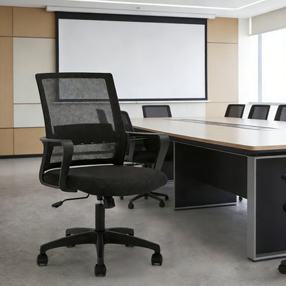 Chaise de bureau ergonomique à dossier moyen en filet, pivotante à 360°, base à 5 roulettes, support lombaire, chaise d'ordinateur pour bureau à domicile - Capacité de 250 lb, disponible en noir, gris, bleu, blanc et rose