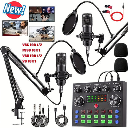 Kit de studio d'enregistrement pour podcast BM-800 avec carte son live, changeur de voix et écouteurs – Kit d'interface audio complet pour streaming, vlogging et diffusion en direct, plusieurs modèles disponibles