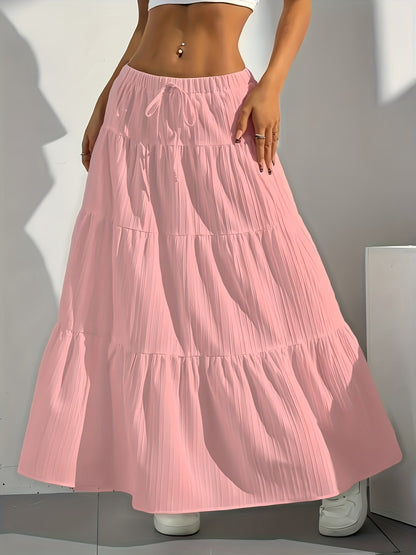 Jupe midi évasée à nouer au dos, couleur unie pour femme – Jupe trapèze ample et élégante, mode occidentale, style chic décontracté pour printemps, été et automne