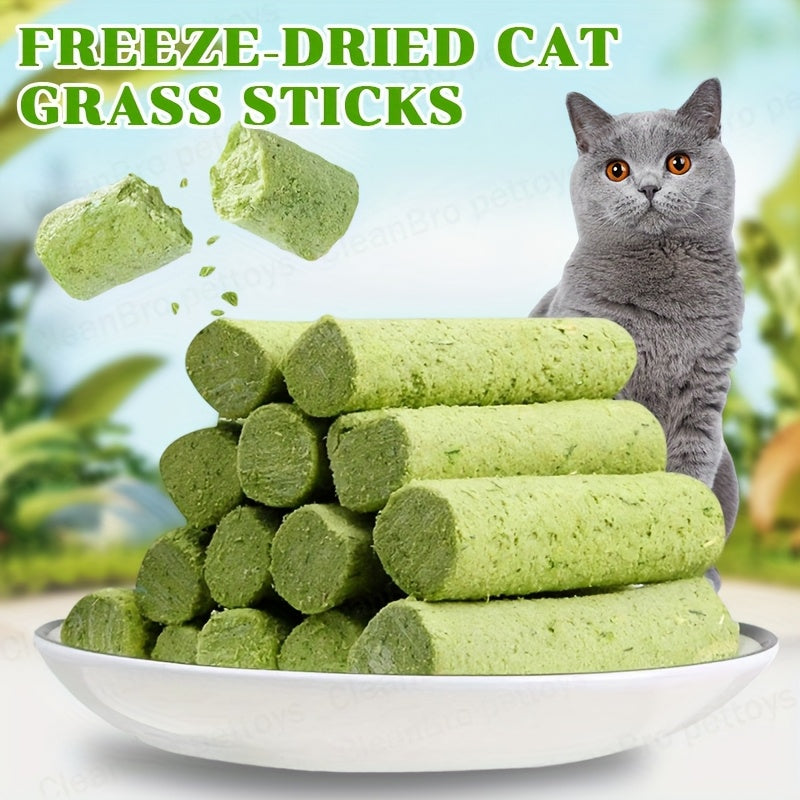 Bâtonnets à mâcher d'herbe à chat lyophilisée – Jouet à mâcher comestible pour le nettoyage des dents et l'élimination des boules de poils, friandises naturelles à l'herbe à chat, 15 ou 30 pièces