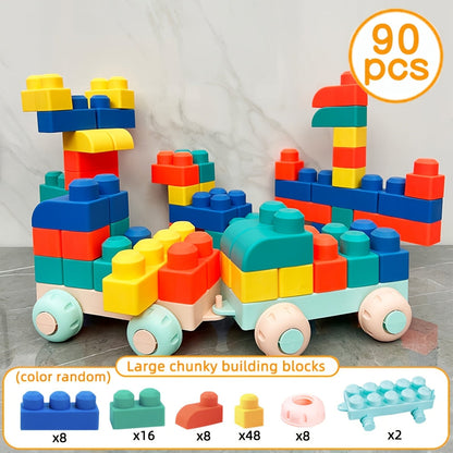 Jeu de construction à grosses briques pour tout-petits et enfants – Kit de blocs STEM pour l'entraînement cérébral, la motricité fine et la préhension, lot de 25 / 50 / 90 pièces, cadeau d'anniversaire et de vacances, couleur aléatoire