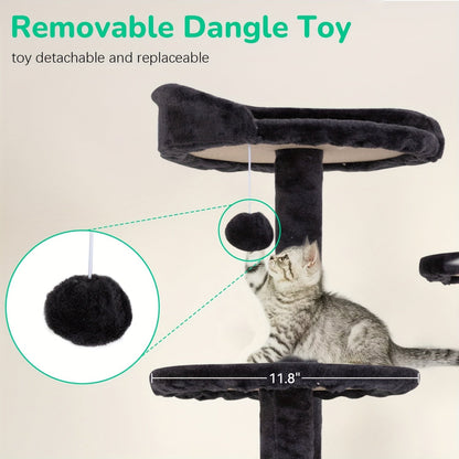 Arbre à chat de 137 cm pour chats d'intérieur – Centre d'activités à plusieurs niveaux avec poteaux à griffer, niche et jouets pour chatons et chats adultes, gris foncé