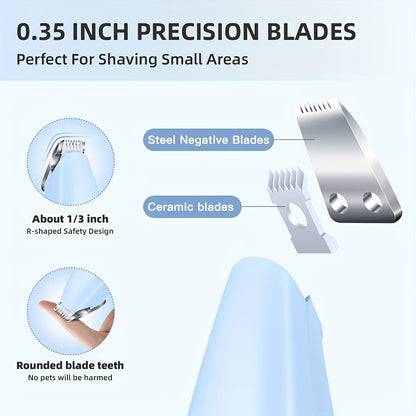 Cordless Pet Grooming Clipper – Low Noise Electric Precision Trimmer for Dog Paw, Cat Face & Eye Area Hair, USB Rechargeable Quiet Shaver for Small Pets, Safe Detail Trimming Tool