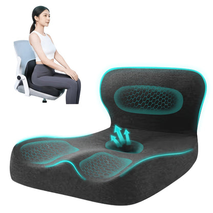 Memory Foam Seat Cushion with Ergonomic Raised Back & Hollow Breathable Design – Coccyx Tailbone Pain Relief Cushion for Office Chair, Car Seat, Wheelchair & Home, Non-Slip Buttock Cushion