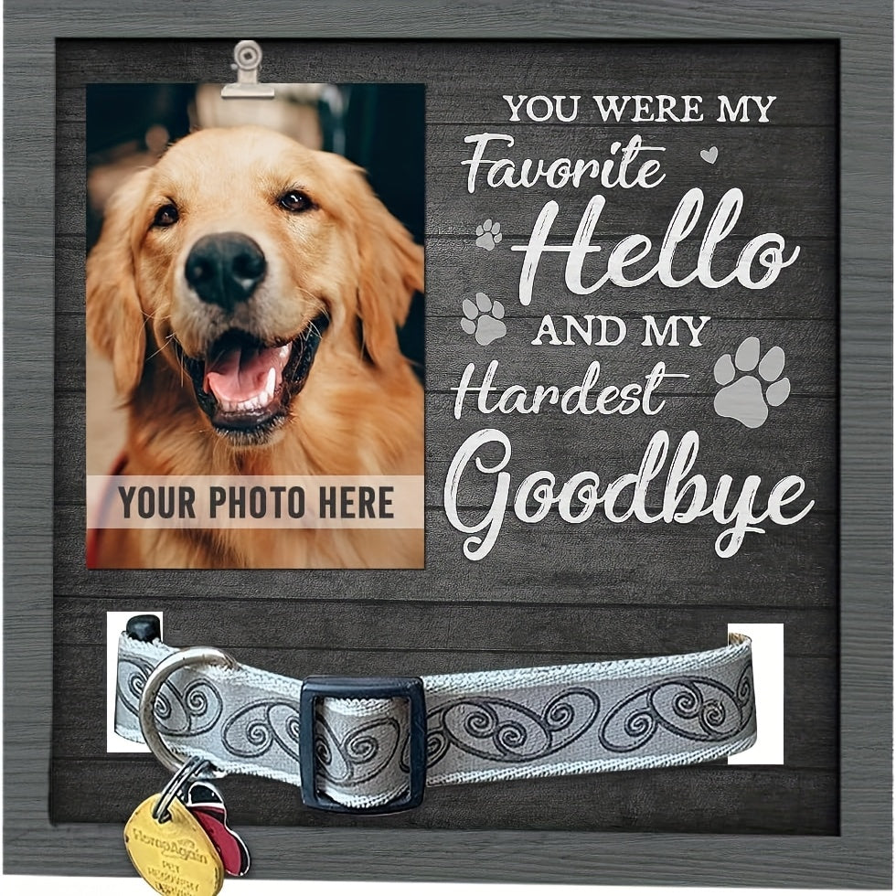 Cadre photo commémoratif en bois pour animal de compagnie avec support de collier – Cadeau de sympathie pour chien et chat « My Hardest Goodbye », cadre souvenir de 9x9 pouces pour le deuil d'un animal, 3 modèles disponibles