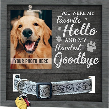 Cadre photo commémoratif en bois pour animal de compagnie avec support de collier – Cadeau de sympathie pour chien et chat « My Hardest Goodbye », cadre souvenir de 9x9 pouces pour le deuil d'un animal, 3 modèles disponibles