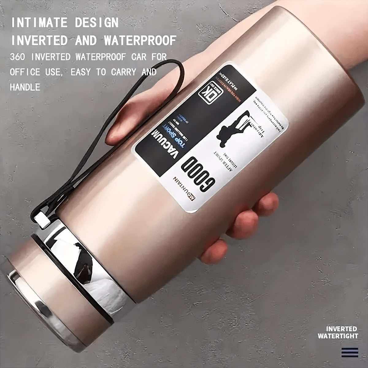 Bouteille d'eau isotherme grande capacité 1 L, gourde sous vide à double paroi en acier inoxydable 316 avec couvercle étanche pour le camping, les voyages, la salle de sport et l'hydratation au quotidien