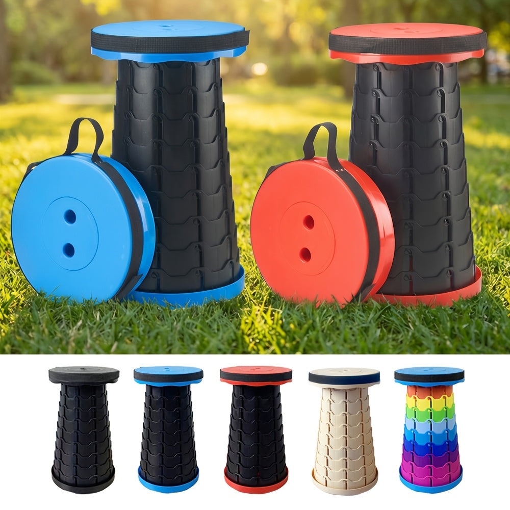 Lot de 2 tabourets pliants télescopiques, capacité 180 kg, siège rétractable portable pour camping, pêche, randonnée, cuisine et extérieur – Tabouret arc-en-ciel léger – Noir