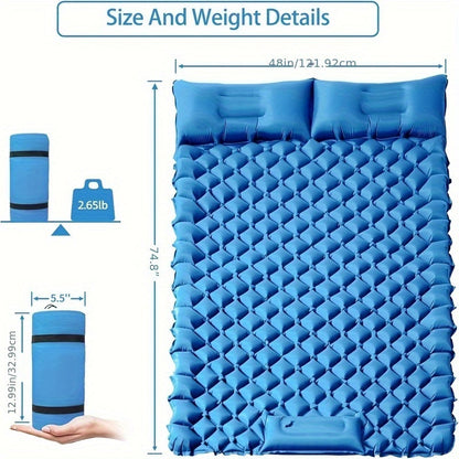Matelas de couchage autogonflant ultraléger en nylon TPU, pompe intégrée, options une ou deux places, matelas de camping compact et portable pour le camping, la randonnée, le sac à dos, les voyages et les pique-niques, orange et bleu