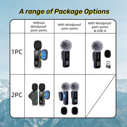 Wireless Lavalier Microphone USB-C 2.4G with DSP Noise Reduction, Digital Battery Display, 360° Omnidirectional Clip-On Lapel Mic, 100ft Range, Feather Windshield, Rotatable Magnetic Clip for iPhone, Android, Camera & Content Creators