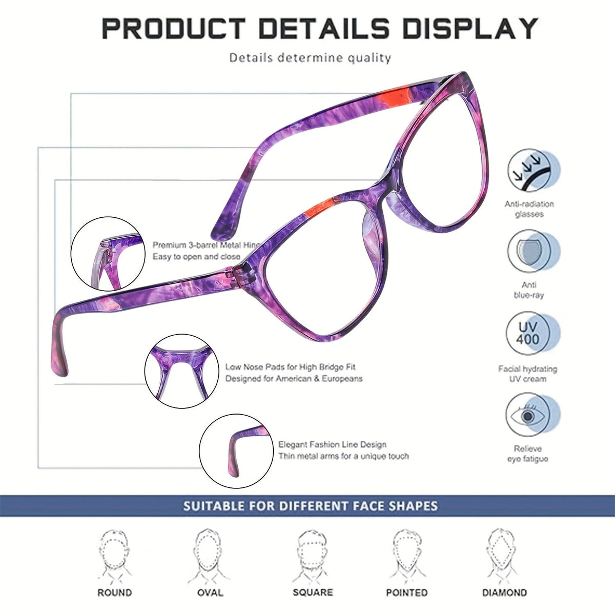 Lot de 6 lunettes de lecture anti-lumière bleue pour hommes et femmes – Charnières à ressort, verres sans correction pour hypermétropes, puissances de +0,0 à +4,0, lunettes élégantes pour ordinateur et téléphone, lot économique en gros
