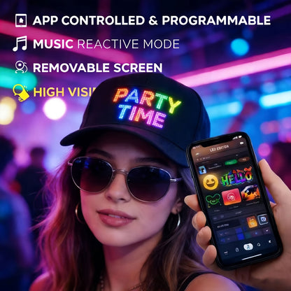 Casquette de baseball LED programmable – Texte et animations défilants via application Bluetooth, casquette lumineuse rechargeable pour fêtes, festivals de musique et courses nocturnes, cadeau réglable pour ados