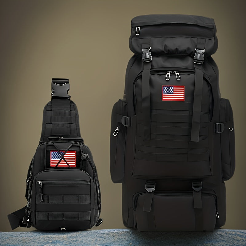 Ensemble tactique 2 pièces : Sac à dos et sac de poitrine - Sac d'assaut 80 L pour 3 jours pour homme, sac à dos militaire en polyester avec système MOLLE pour la randonnée, le camping, la chasse, les voyages et les sports de plein air