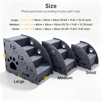 Felt Pet Stair Ramp with Cat Teaser Toy Bundle - Gentle Slope Non-Slip Cat Steps for Sofa & Bed Access, 3-in-1 Multifunctional Design, 3 Sizes (Small/Medium/Large) for Cats & Small Dogs