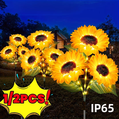Lampes solaires tournesol pour jardin, éclairage décoratif étanche sur piquet pour allée, pelouse, patio, cour et parterre de fleurs, allumage/extinction automatique, décoration de jardin solaire, lot de 1 ou 2