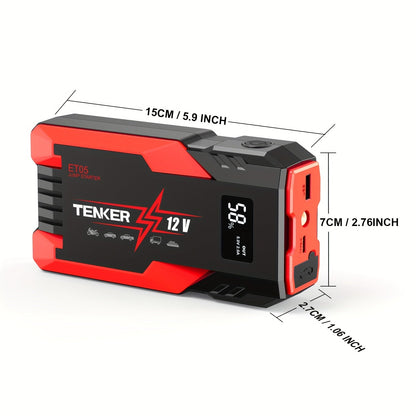 Démarreur de voiture 4000A/6000A avec compresseur d'air 150 PSI – Booster de batterie portable 2-en-1 et gonfleur de pneus, batterie externe à charge rapide USB, lampe de poche à 3 modes pour voitures, camions, motos et SUV