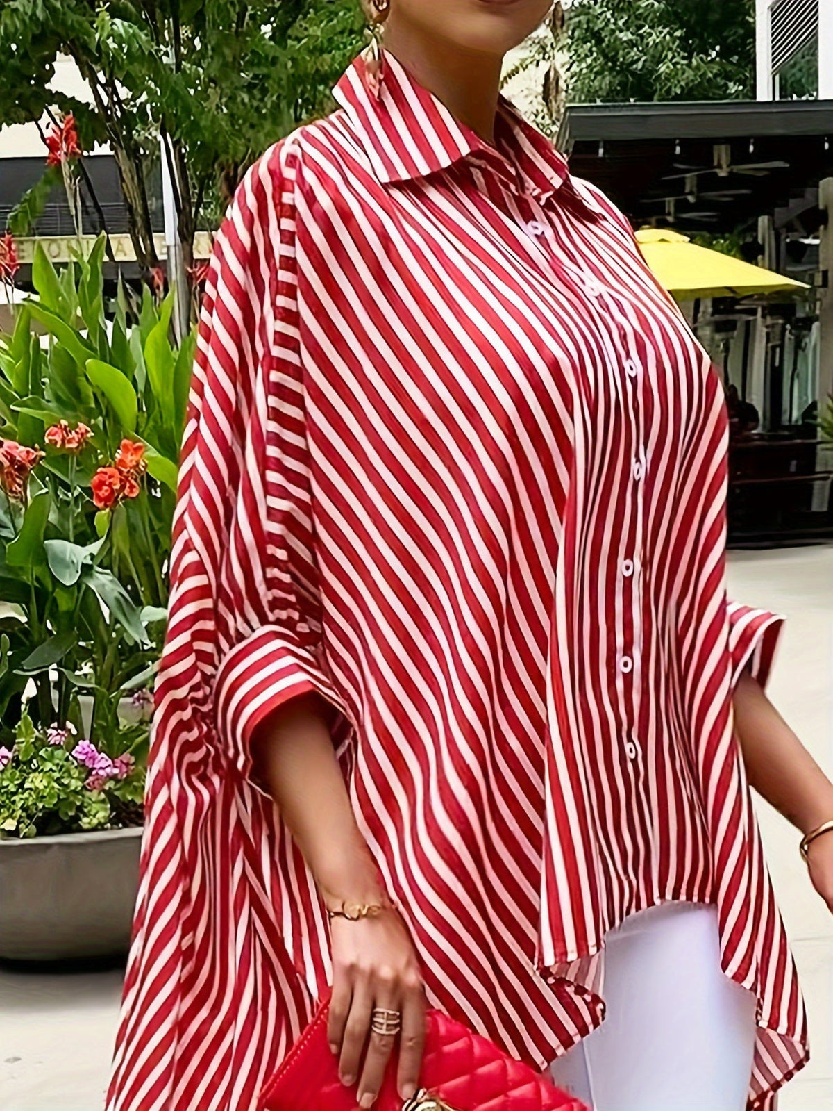 Chemise décontractée pour femme à rayures, devant court et dos long, manches longues, col à revers, 100 % polyester, S M L XL XXL, rouge, noir, blanc