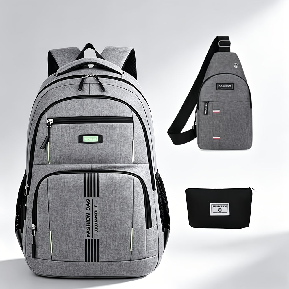 Ensemble de sac à dos de voyage grande capacité pour homme, sacoche pour ordinateur portable en nylon durable à compartiments multiples avec sangles réglables pour les voyages d'affaires et le campus – Combinaison sac à dos et sac à bandoulière