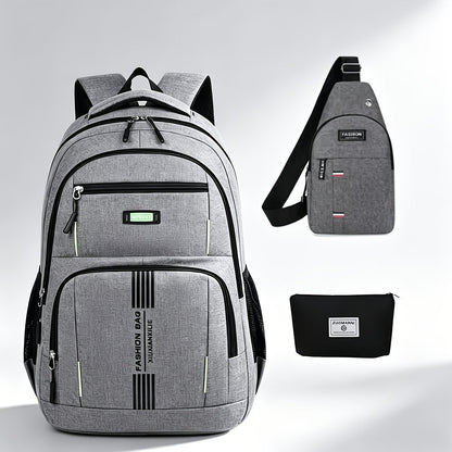 Ensemble de sac à dos de voyage grande capacité pour homme, sacoche pour ordinateur portable en nylon durable à compartiments multiples avec sangles réglables pour les voyages d'affaires et le campus – Combinaison sac à dos et sac à bandoulière