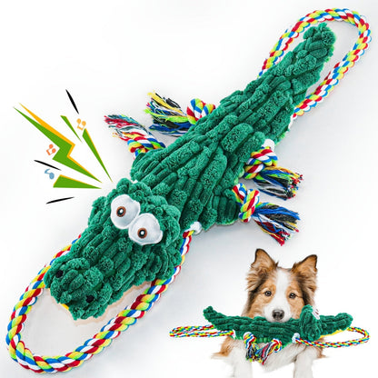 Jouet à mâcher pour chien en forme de crocodile avec couineur intégré – Corde en coton durable et jouet de traction en toile pour chiens de petite, moyenne et grande taille, nettoyage des dents, jeu interactif, adapté aux mâcheurs agressifs