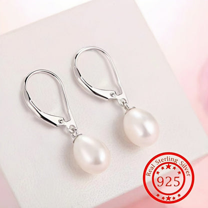 Boucles d'oreilles pendantes en argent sterling 925 avec perles d'eau douce, style français élégant avec fermoir mousqueton pour femmes, cadeau de mariage, de mariée ou de Saint-Valentin